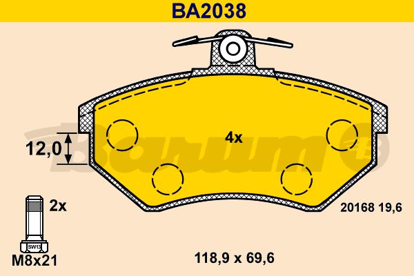 BARUM Комплект тормозных колодок, дисковый тормоз BA2038