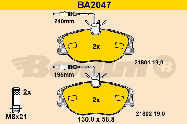 BARUM Комплект тормозных колодок, дисковый тормоз BA2047