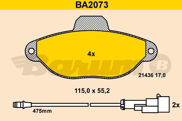 BARUM Комплект тормозных колодок, дисковый тормоз BA2073
