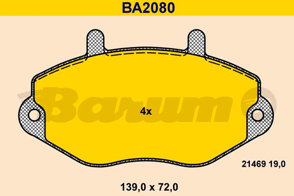 BARUM Комплект тормозных колодок, дисковый тормоз BA2080