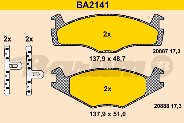 BARUM Комплект тормозных колодок, дисковый тормоз BA2141