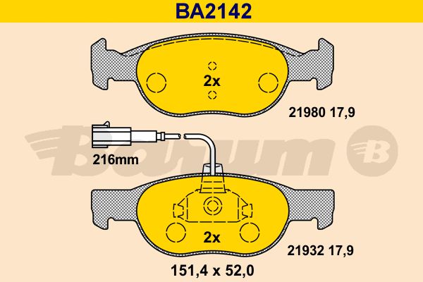BARUM Комплект тормозных колодок, дисковый тормоз BA2142