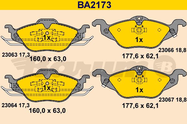 BARUM Bremžu uzliku kompl., Disku bremzes BA2173