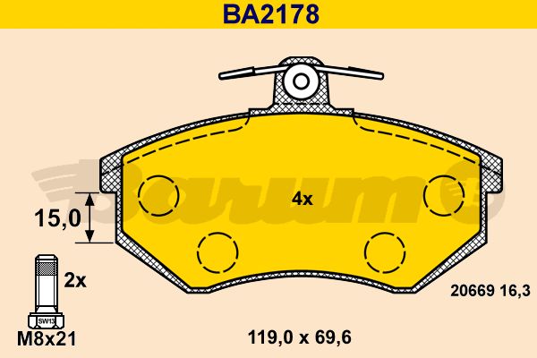 BARUM Комплект тормозных колодок, дисковый тормоз BA2178