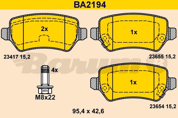 BARUM Комплект тормозных колодок, дисковый тормоз BA2194