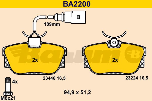 BARUM Комплект тормозных колодок, дисковый тормоз BA2200