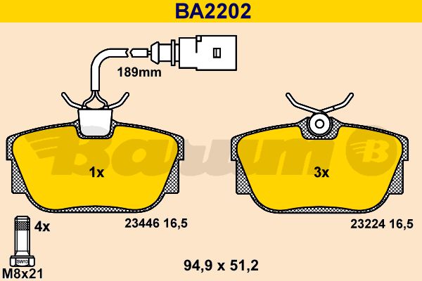 BARUM Bremžu uzliku kompl., Disku bremzes BA2202