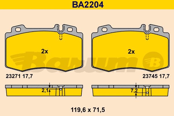 BARUM Комплект тормозных колодок, дисковый тормоз BA2204
