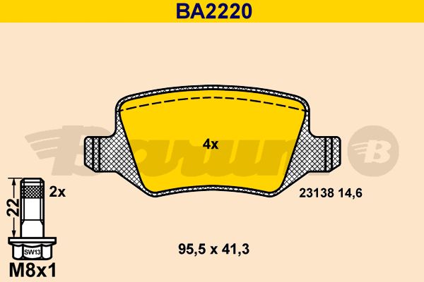 BARUM Комплект тормозных колодок, дисковый тормоз BA2220
