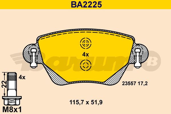 BARUM Bremžu uzliku kompl., Disku bremzes BA2225