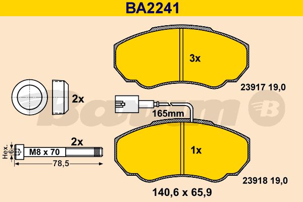 BARUM Комплект тормозных колодок, дисковый тормоз BA2241