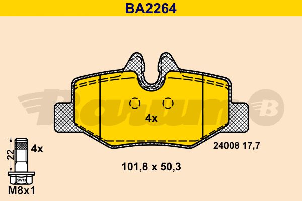 BARUM Комплект тормозных колодок, дисковый тормоз BA2264