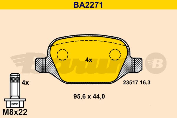 BARUM Комплект тормозных колодок, дисковый тормоз BA2271
