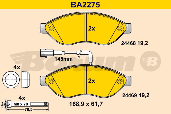 BARUM Комплект тормозных колодок, дисковый тормоз BA2275