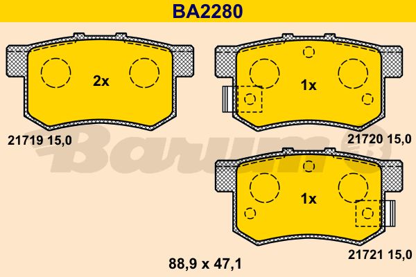 BARUM Комплект тормозных колодок, дисковый тормоз BA2280