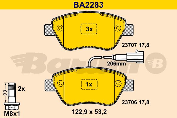 BARUM Комплект тормозных колодок, дисковый тормоз BA2283