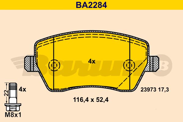 BARUM Комплект тормозных колодок, дисковый тормоз BA2284