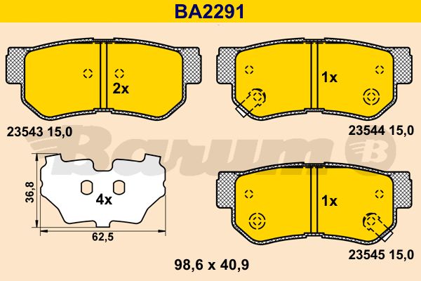 BARUM Комплект тормозных колодок, дисковый тормоз BA2291