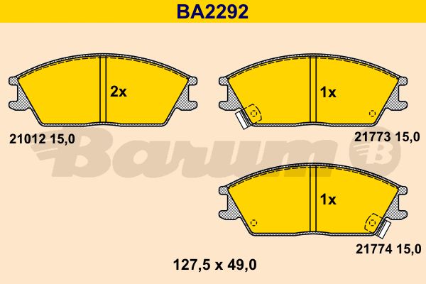 BARUM Комплект тормозных колодок, дисковый тормоз BA2292