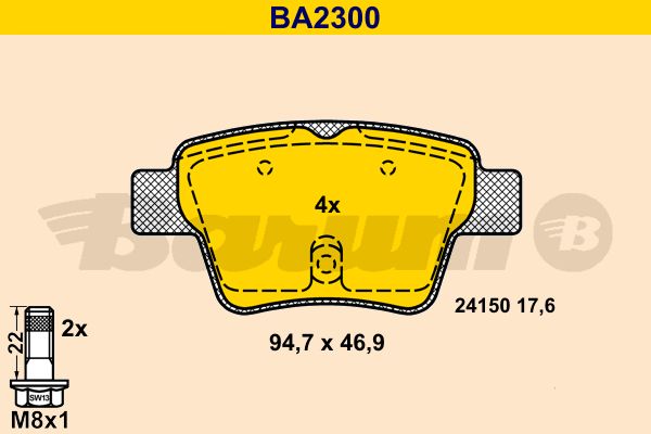 BARUM Комплект тормозных колодок, дисковый тормоз BA2300