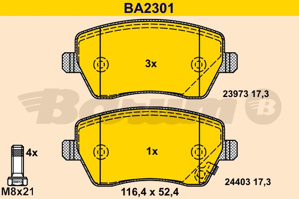 BARUM Bremžu uzliku kompl., Disku bremzes BA2301