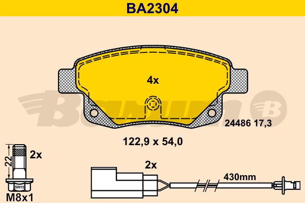 BARUM Комплект тормозных колодок, дисковый тормоз BA2304