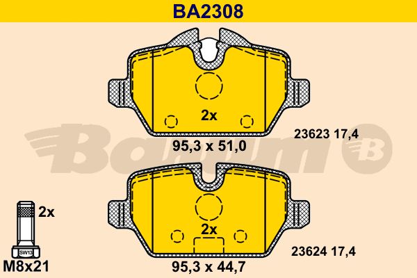 BARUM Комплект тормозных колодок, дисковый тормоз BA2308