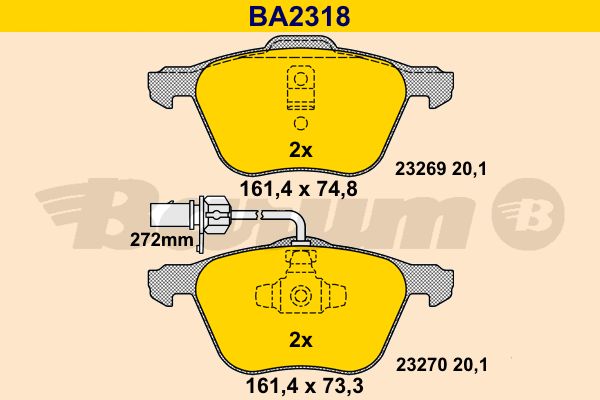 BARUM Комплект тормозных колодок, дисковый тормоз BA2318