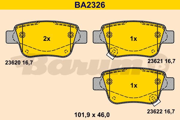 BARUM Комплект тормозных колодок, дисковый тормоз BA2326