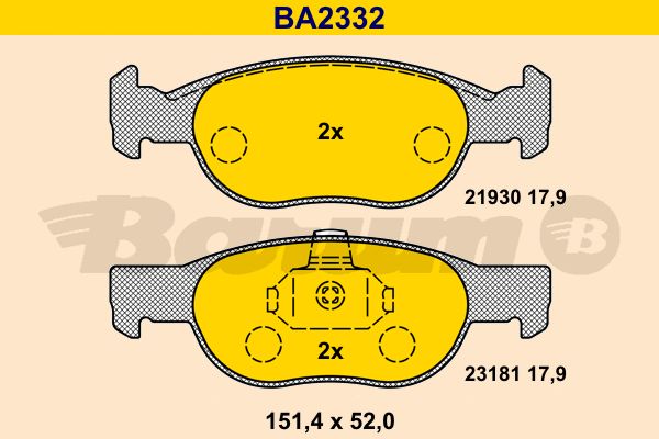 BARUM Комплект тормозных колодок, дисковый тормоз BA2332