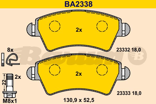 BARUM Комплект тормозных колодок, дисковый тормоз BA2338