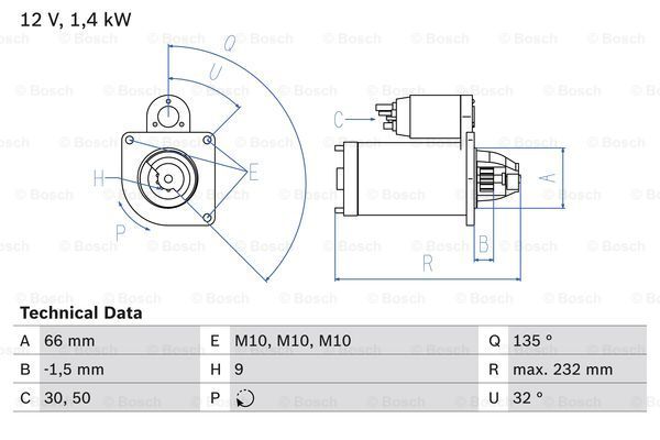 BOSCH Стартер 0 986 018 050