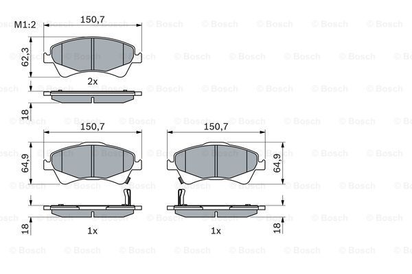 BOSCH Комплект тормозных колодок, дисковый тормоз 0 986 494 187