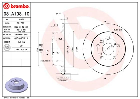 BREMBO Bremžu diski 08.A108.10