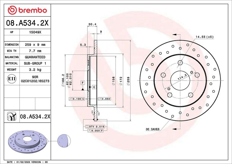 BREMBO Тормозной диск 08.A534.2X