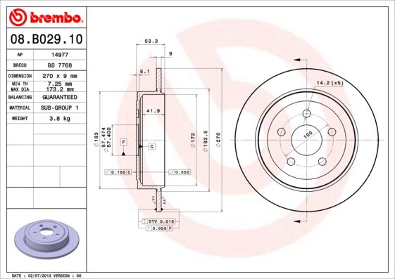 BREMBO Тормозной диск 08.B029.10