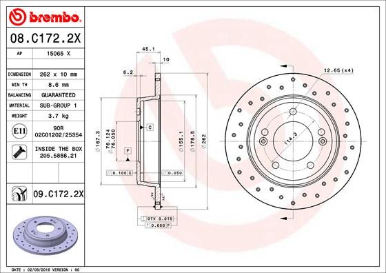 BREMBO Тормозной диск 08.C172.2X