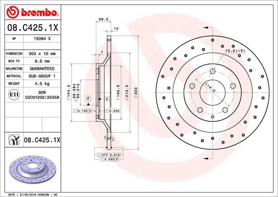 BREMBO Тормозной диск 08.C425.1X
