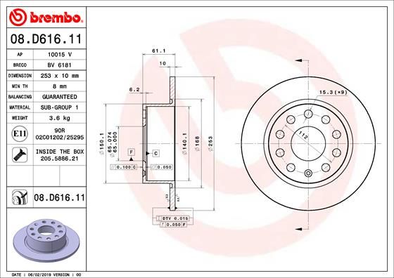 BREMBO Тормозной диск 08.D616.11