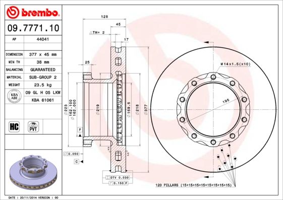 BREMBO Тормозной диск 09.7771.10