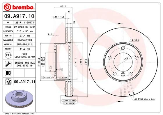 BREMBO Bremžu diski 09.A917.11