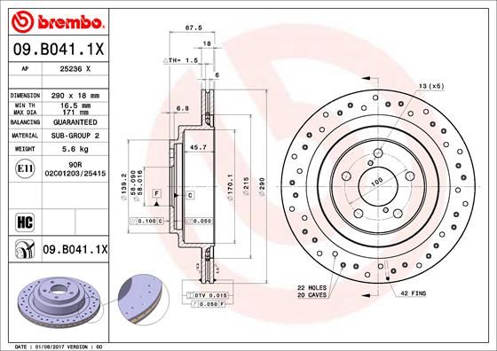 BREMBO Тормозной диск 09.B041.1X