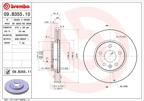 BREMBO Тормозной диск 09.B355.11