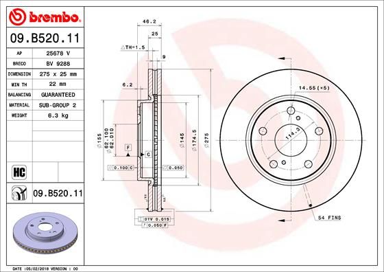 BREMBO Тормозной диск 09.B520.11