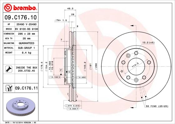 BREMBO Bremžu diski 09.C176.11