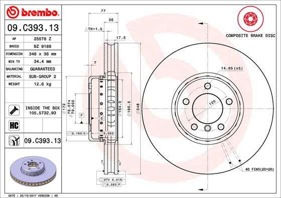 BREMBO Bremžu diski 09.C393.13