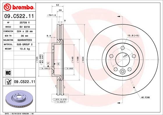 BREMBO Тормозной диск 09.C522.11