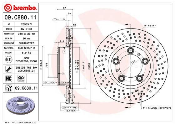 BREMBO Bremžu diski 09.C880.11
