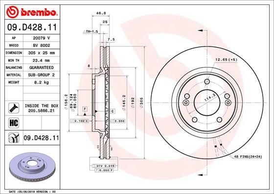 BREMBO Тормозной диск 09.D428.11
