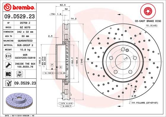 BREMBO Bremžu diski 09.D529.23